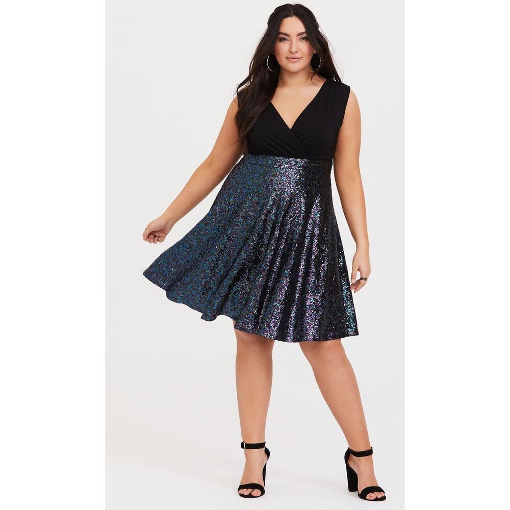 Torrid Special Occasion Black Sequin Skater Dress Womens Plus Size 30 V Neck